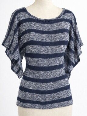 Vintage 90s Papaya Navy White Stripe Knit Top Angel Butterfly Sleeves | SMALL